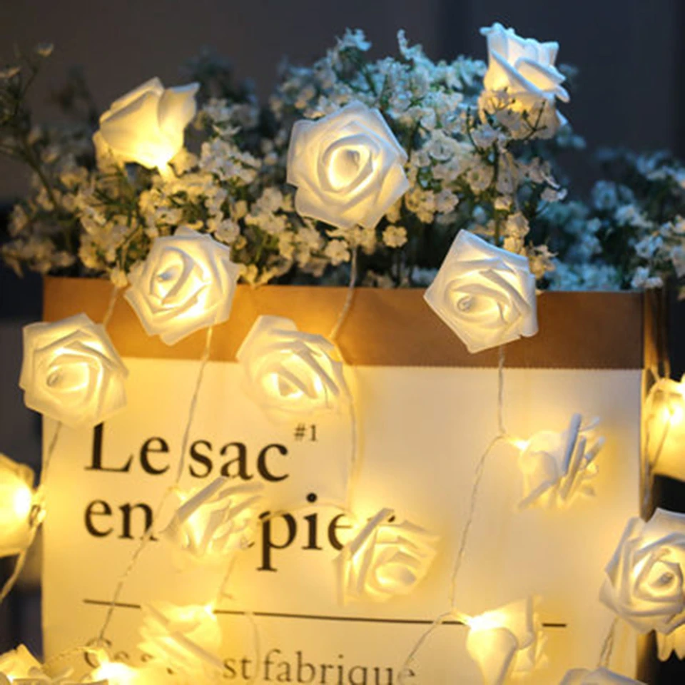Rose Flower Battery Fairy Lights String 20 LED Wedding Party Home Decor Lamp