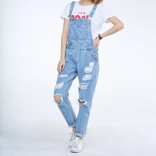 2017 New Long Women Vintage Ripped Holes Black Overalls Las 2017 New Long Women Vintage Ripped Holes Black Overalls Las Boyfriend Style White Light Blue Spring