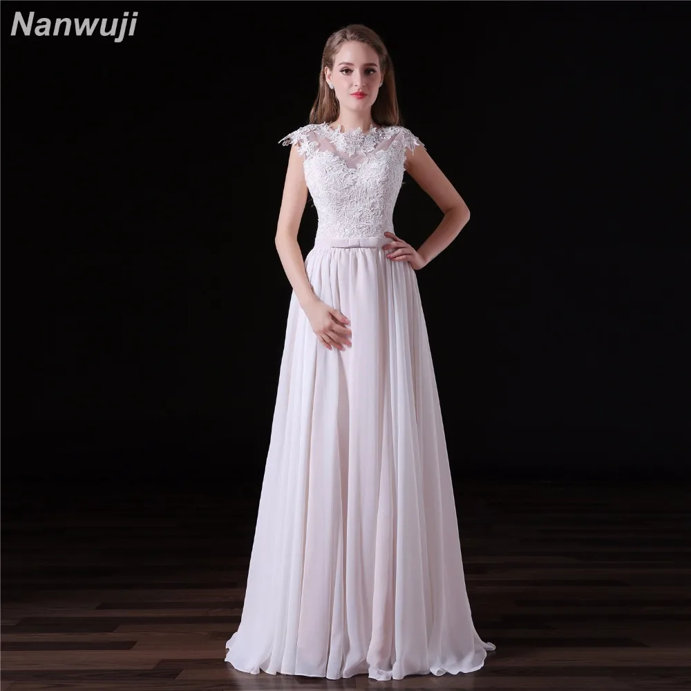 

Beach Lace White Wedding Dresses Chiffon Pregnant Brides Dresses Cheap Sweep Train Wedding Gowns 2018 Vestido de Noiva