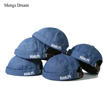 Новинка, Harajuku, Темная джинсовая кепка с черепом, шапочка с черепом, Кепка с моряком, Кепка с манжетами без полей, Ретро стиль, темно-синяя Стильная шапка, одноцветная Повседневная шапка