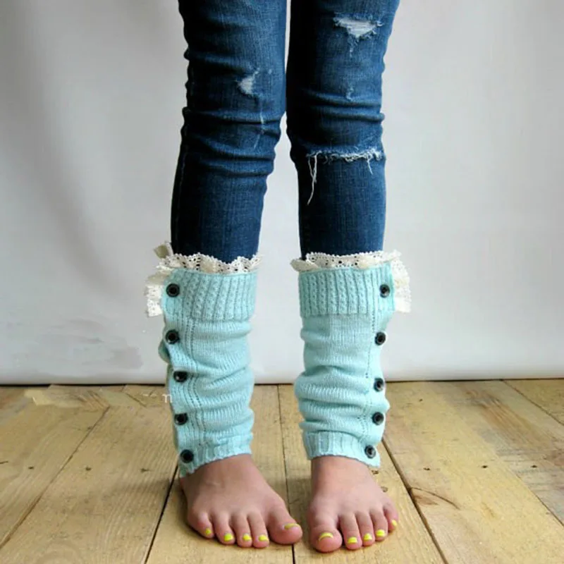 Baby Knitted Leg Warmers Girl Cotton Lacy Stockings With Buttons Toddler Kids Children Crawling Tights