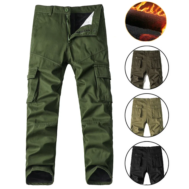 NEW Winter Double Layer Men's Cargo Pants Warm Baggy Pants Cotton Trousers For Men Male Military