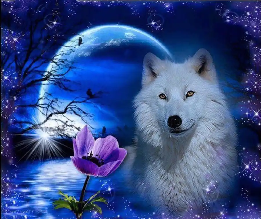Новый 5D DIY Алмазная вышивка крестиком на рисунке Wolf & Moon С кристалалми и стразами