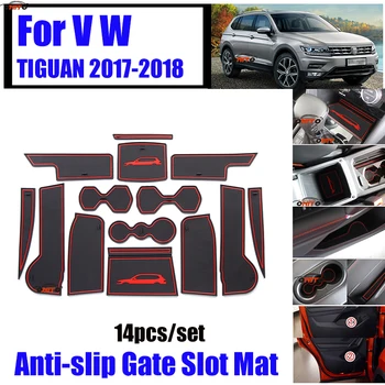 

14pcs/set Anti-slip Gate Slot Mat Dust-proof Door Groove Pad Mat Covers Silicone Rubber Coaster for volkswagen TIGUAN 2017-2018