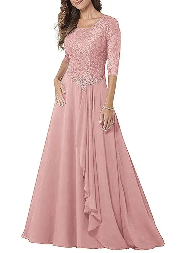 

Women's Half Sleeves Chiffon Bridesmaid Dresses Lace Pleated Formal Dresses Vestido Longo