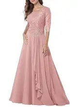 Women's Half Sleeves Chiffon Bridesmaid Dresses Lace Pleated Formal Dresses Vestido Longo Women's Half Sleeves Chiffon Bridesmaid Dresses Lace Pleated Formal Dresses Vestido Longo