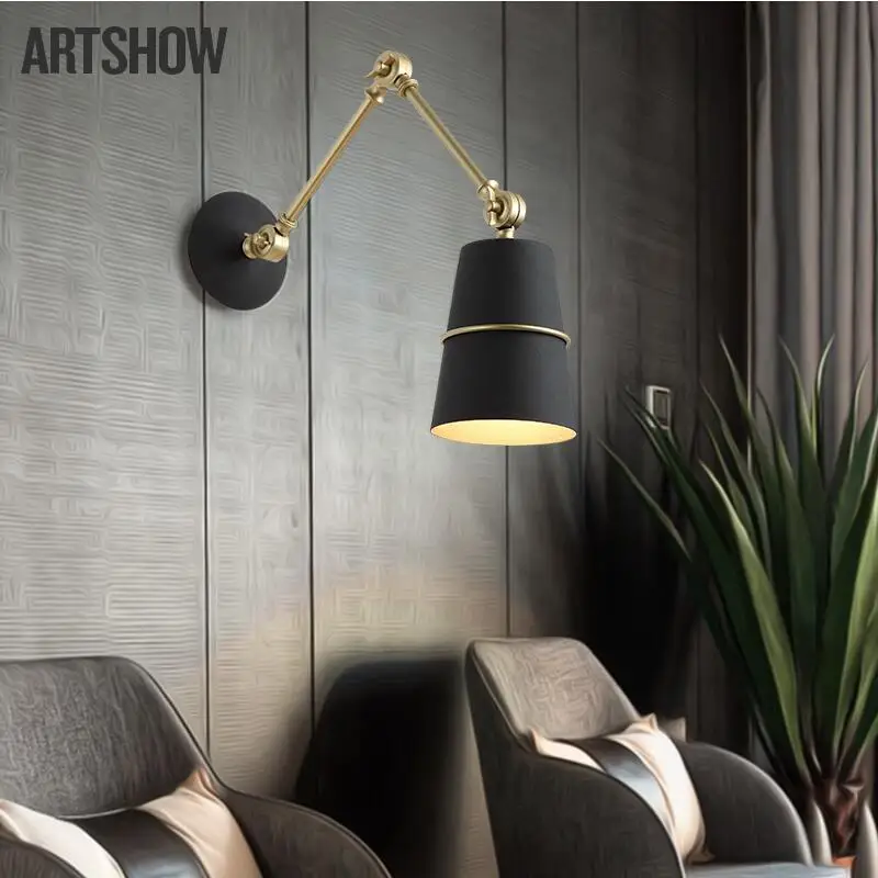 

American retro industrial living room bedroom study creative bedside wall lamp folding retractable wall lamp