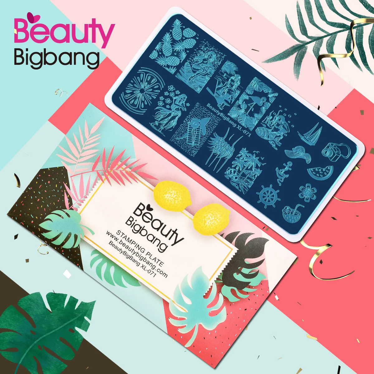 

BeautyBigBang 1PC Sunflower Nail Stamping Plates Summer Theme Nail Template Plate Rectangle stencil stamp for nails BBB XL-016