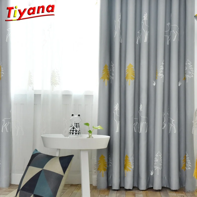 Grey Cartoon Charm Smile Face Embroidered Curtains for Kids Room Children Boys Nursery Simple Modern French Window Drapes 30