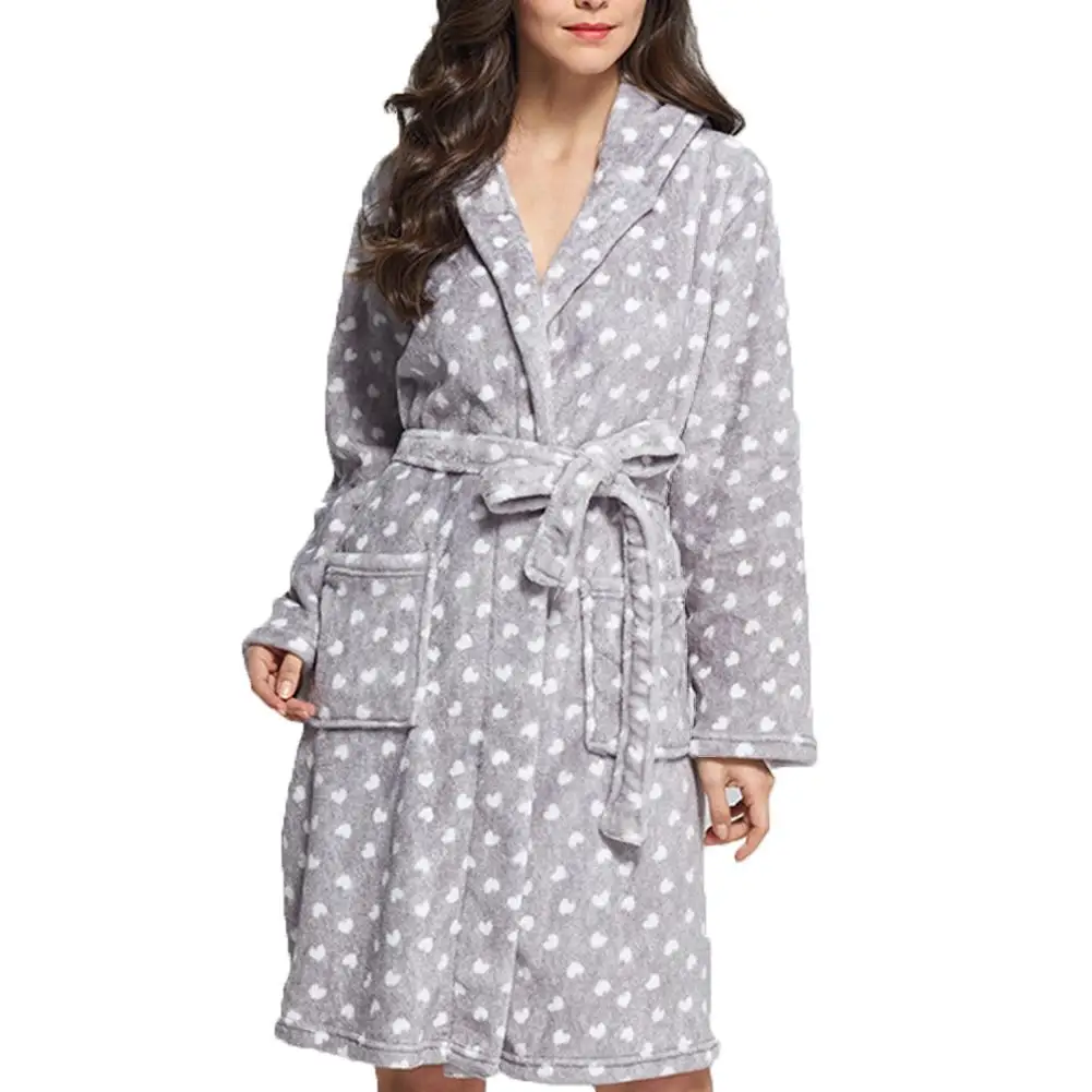 

Women Thick Thermal Flannel Hooded Long Sleeve Bath Robe Dressing Gown Sleepwear 2018