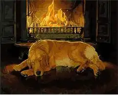 Cioioil T042 Sleeping Dog In Front Of The Fireplace Painting By