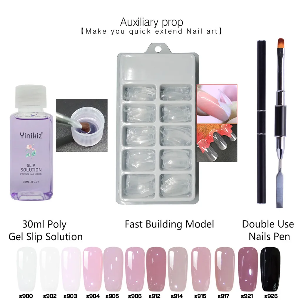 

poly gel varnish Nail polish Set Poly Gel False Nails Liquid Double-end Nail Pusher 30ml Nail Cleanser Plus Set #y4