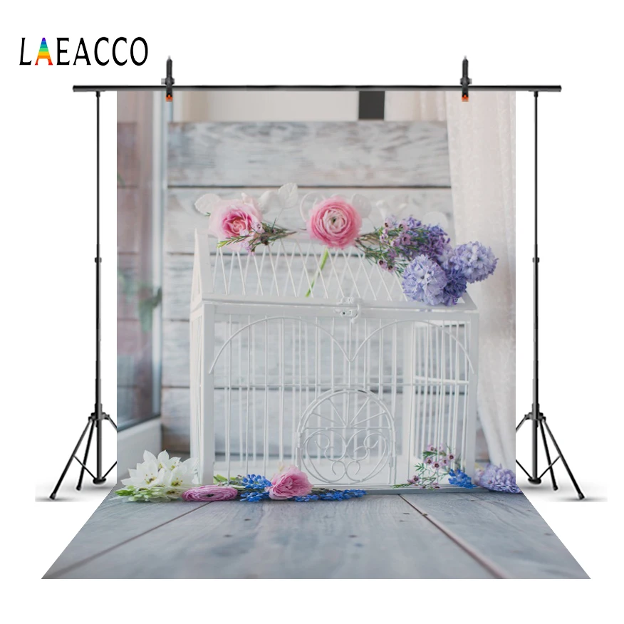 Laeacco Flowers Cage Wooden Floor Baby Birthday Party Portrait Photography Backgrounds Photographic Backdrops For Photo Studio |