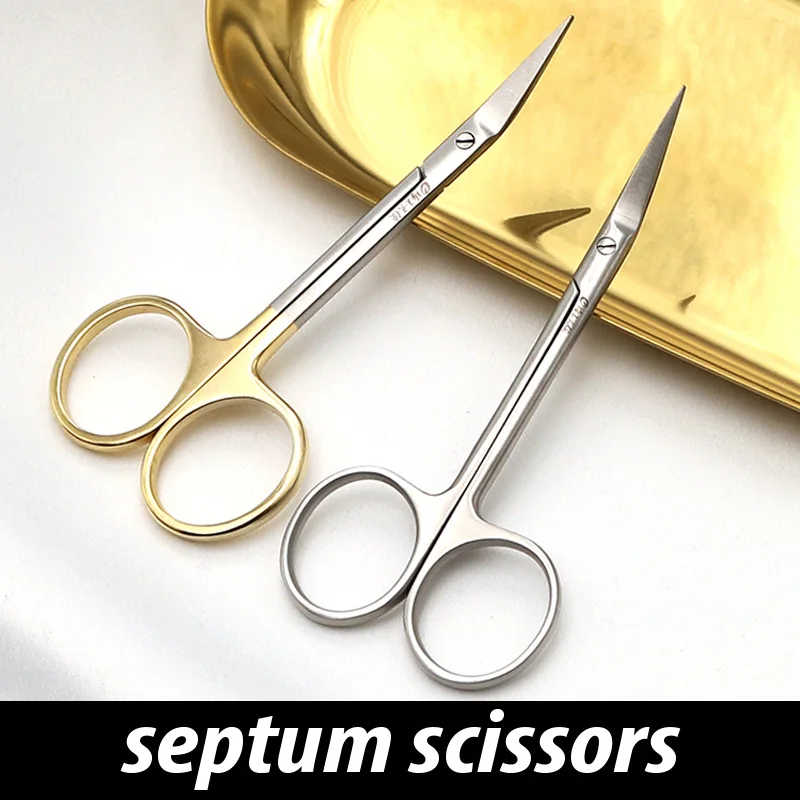 

Septum scissors gold handle stainless steel nose shaping scissors 45 degree Angle nose surgery scissors