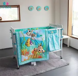 Постельное белье для новорожденных малышей Комплект 100% хлопок мультфильм кровать бампер подводный мир детские вышитые Детские сумка для