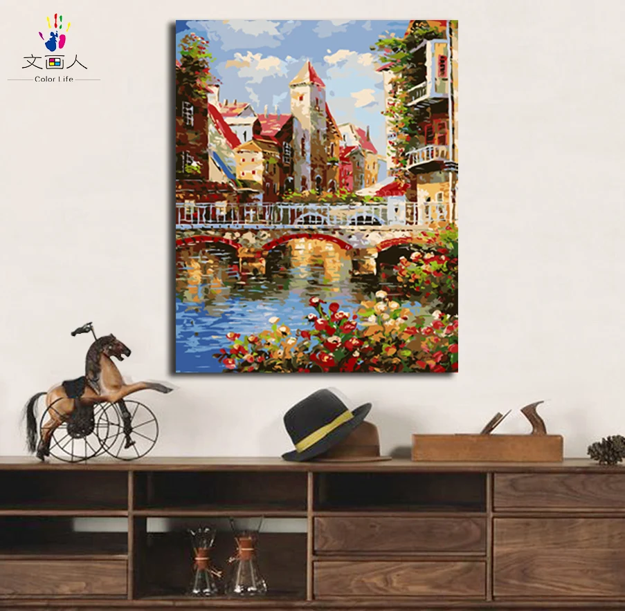Европейский Город Строительство картины живопись по номерам пейзаж картина по номерам с краской цвета на холсте для hoom Декор