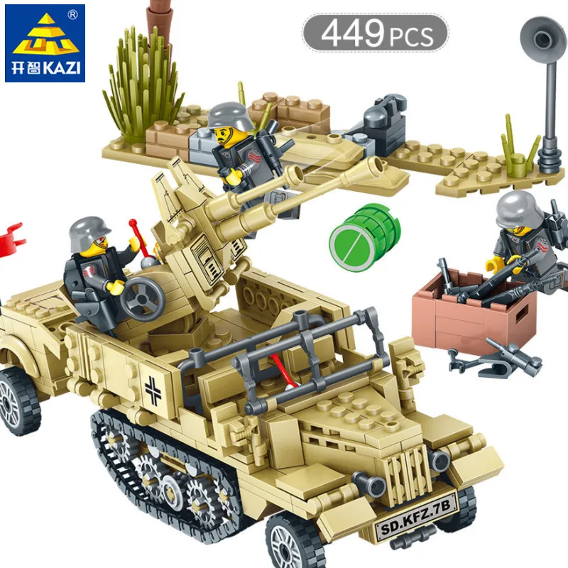 

449Pcs WW2 Caucasus Eagle Team Batisbricks SD.KFZ.7B Half-Tracked Antiaircraft Gun LegoINGLs Building Blocks Army Toys Gifts