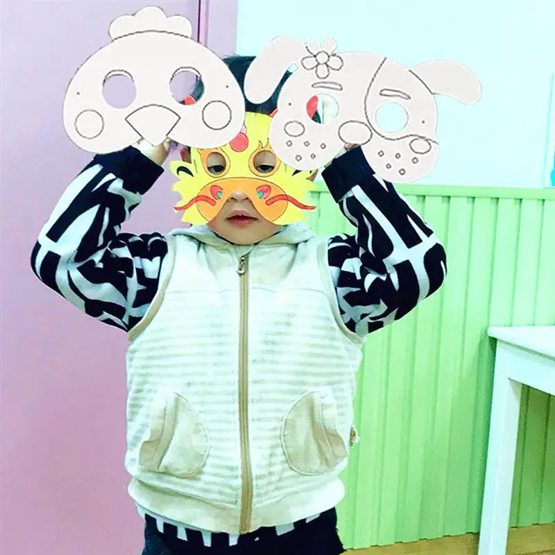 16PCS Party Mask Creative Cartoon DIY Blank Painting White Mask Costume Mask With Color Pens New Arrival