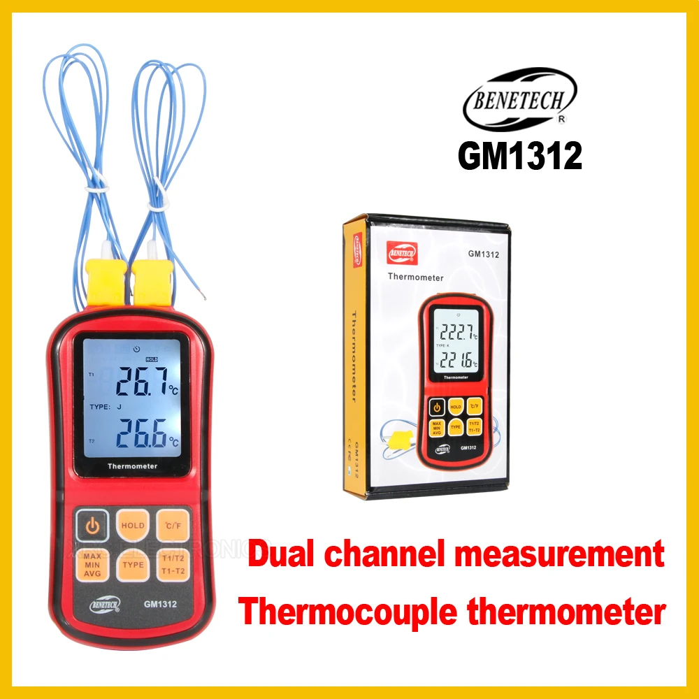 BENETECH Розничная коробка Профессиональный термометр цифровой измерительный инструмент термометр измеритель температуры ЖК-дисплей задняя подсветка GM1312-BENETECH