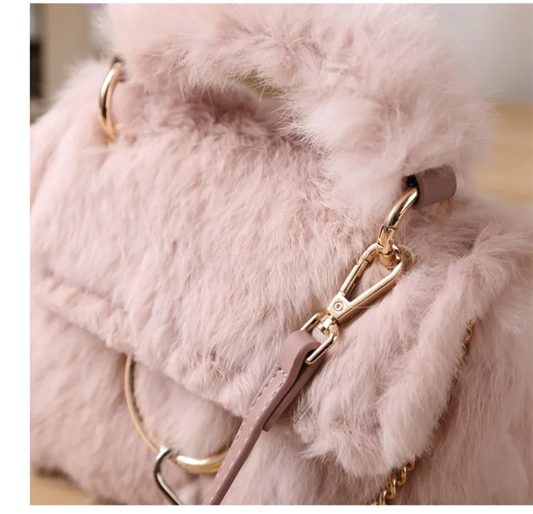 Blascher Real Rabbit Hair Women Bag 2018 Winter New Wave Simple Solid color Wild Portable Pink Hair Messenger Bag For Girls SQ95 (5)