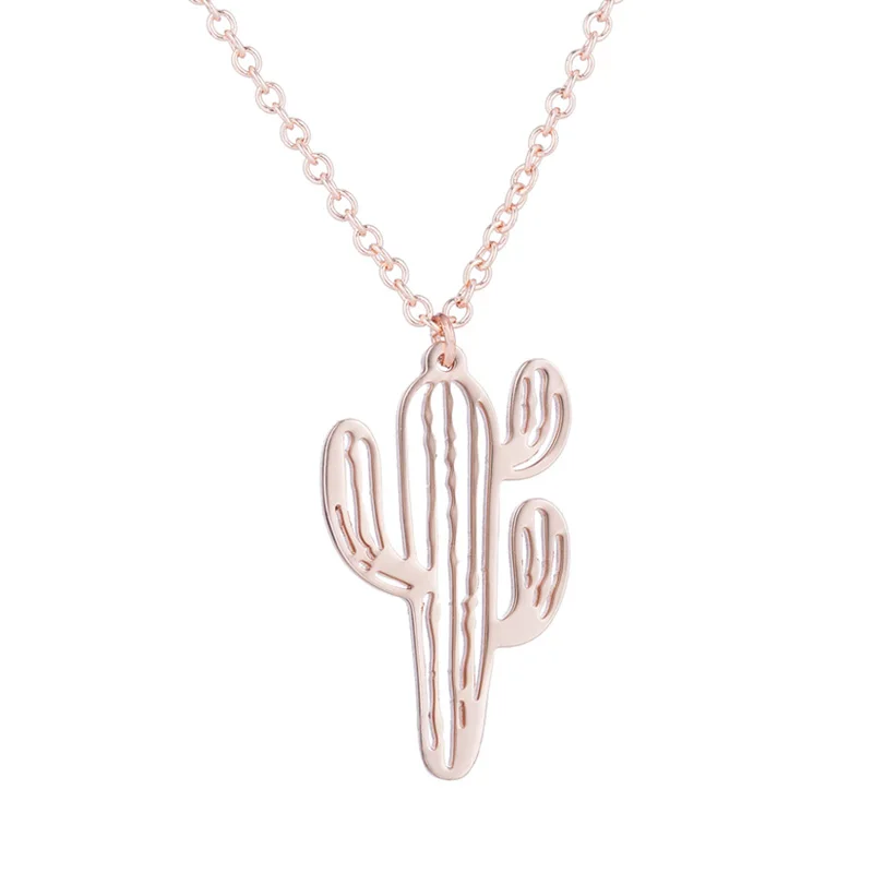 SMJEL богемный кактус ожерелья и подвески для женщин натуральный завод ювелирные изделия серебряная цепь колье Saguaro подарки на день рождения Bijoux - Окраска металла: Покрытие из розового золота