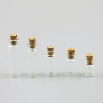 

10pcs Lovely 1ml 1.5ml 2ml 2.5ml Mini Clear Glass bottle vial with wooden cork stopper Empty Wishing bottle for Gift Storage
