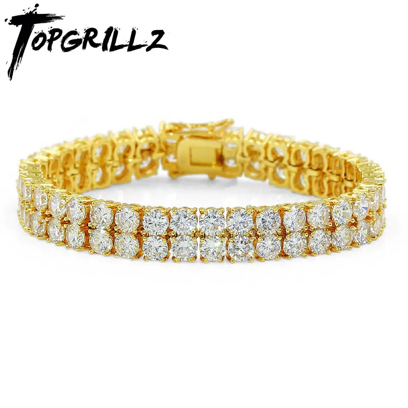 Kopen Hoge Kwaliteit Bling Tennis Armband 2 Rijen AAA + Zirconia Charm Armbanden Sieraden Alle Iced Out Hip Hop Mode sieraden Geschenken
