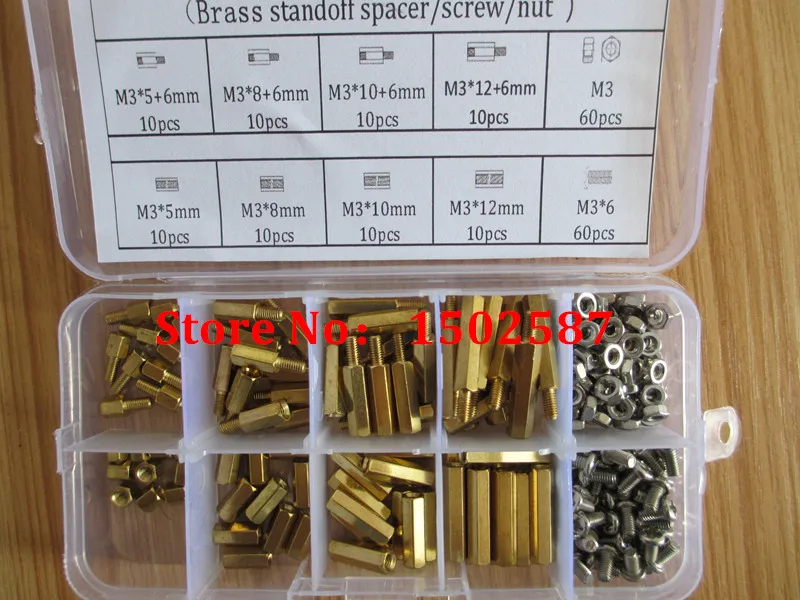 

200pcs M3 PCB Hex Male Female Thread Brass Spacer Standoffs/ Screw /Hex Nut Assortment set Kits with Plastic Box