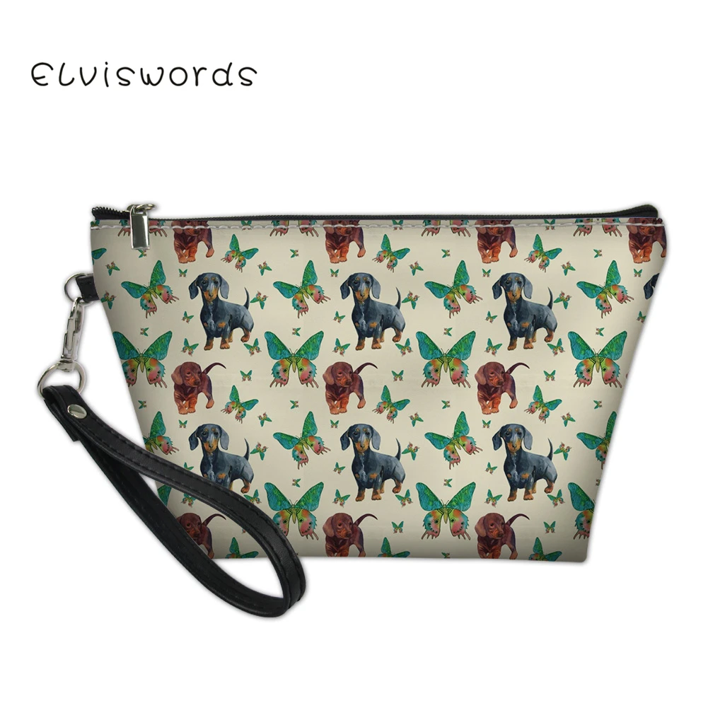 

ELVISWORDS Floral Cat Dogs Printed Functional Cosmetic Bag Women Fashion Leather Travel Make Up Necessaries Pouch Toiletry Kit