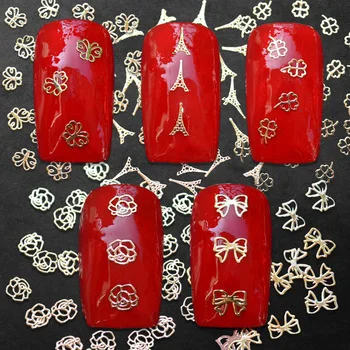 Hot 30pcs/pack 3D K Gold Metal# Rose Butterfly Bow Clover The Eiffel Tower #Nail Art Sticker Decoration Tiny Slice DIY Manicure