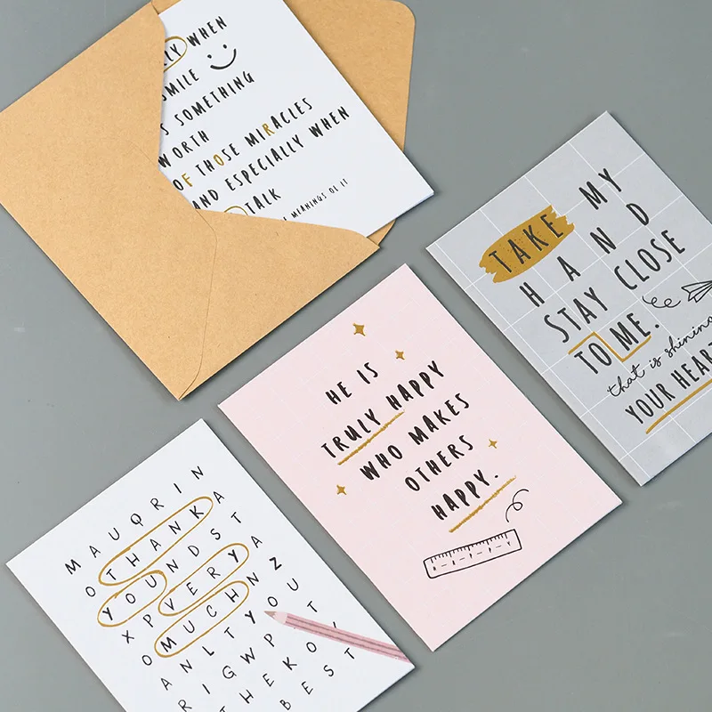 4pcs Literary soft cute greeting card gift cassette envelope wholesale Handwritten happiness universal | Канцтовары для офиса и