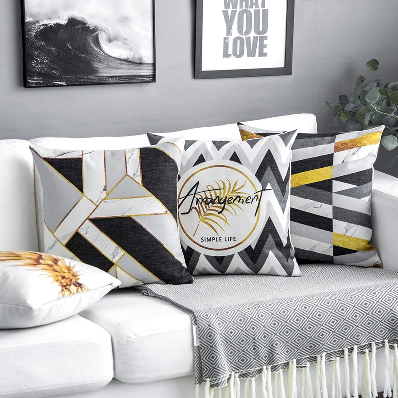 Черный золотой ins чехол для подушки геометрический обнимающий наволочка современный американский автомобиль гостиная диван украшение кровать подголовник 45*45 см