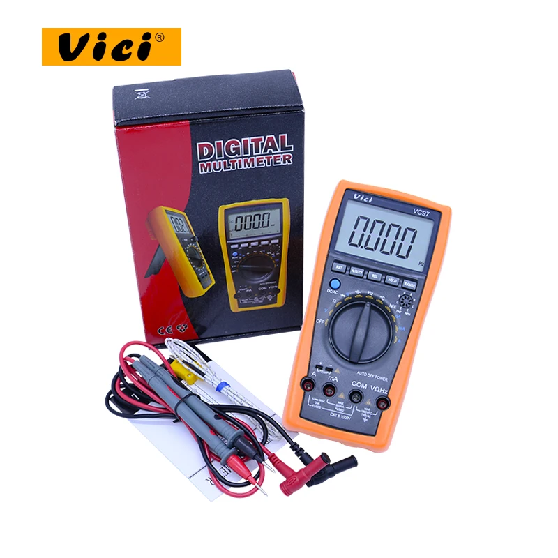 VICI VC97 Цифровой мультиметр Вольтметр AC/DC Напряжение Ток Сопротивление Емкость Частота тестер multimetro vc97 - Цвет: With color box