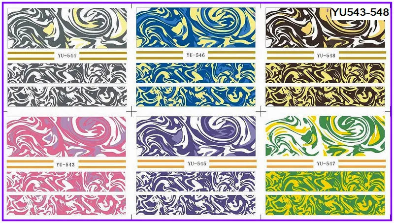 

6 PACK/ LOT WATER DECAL NAIL ART NAIL TRANSFER STICKER FULL COVER ABSTRACT SMOKE WIND YU543-548