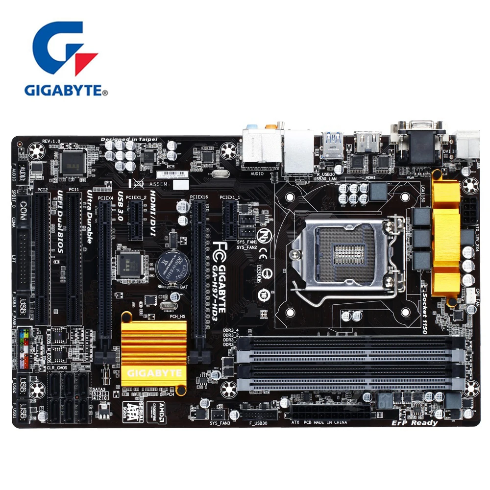 

Материнская плата 100% Gigabyte GA-H97-HD3 LGA1150 DDR3 USB 3,0 32G H97 HD3, десктопная системная плата H97-D3H SATA III, б/у