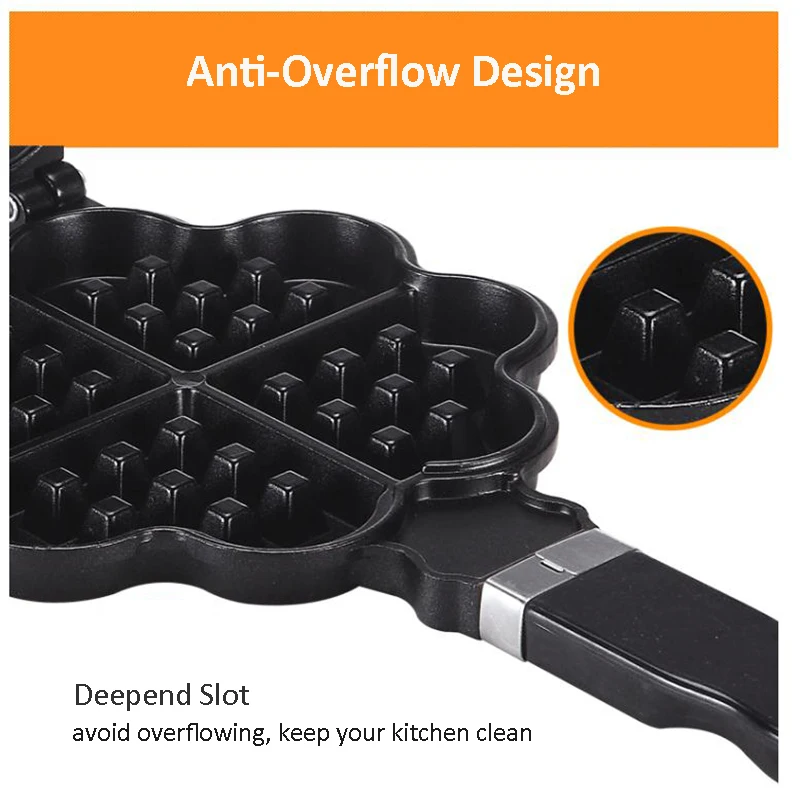 Waffle Maker, Non-Stick Waffle Cake Cookie Mold Waffle Bakeware Gas DIY Waffle Maker Mould Tray With Handle Stovetop Biolomix (7)