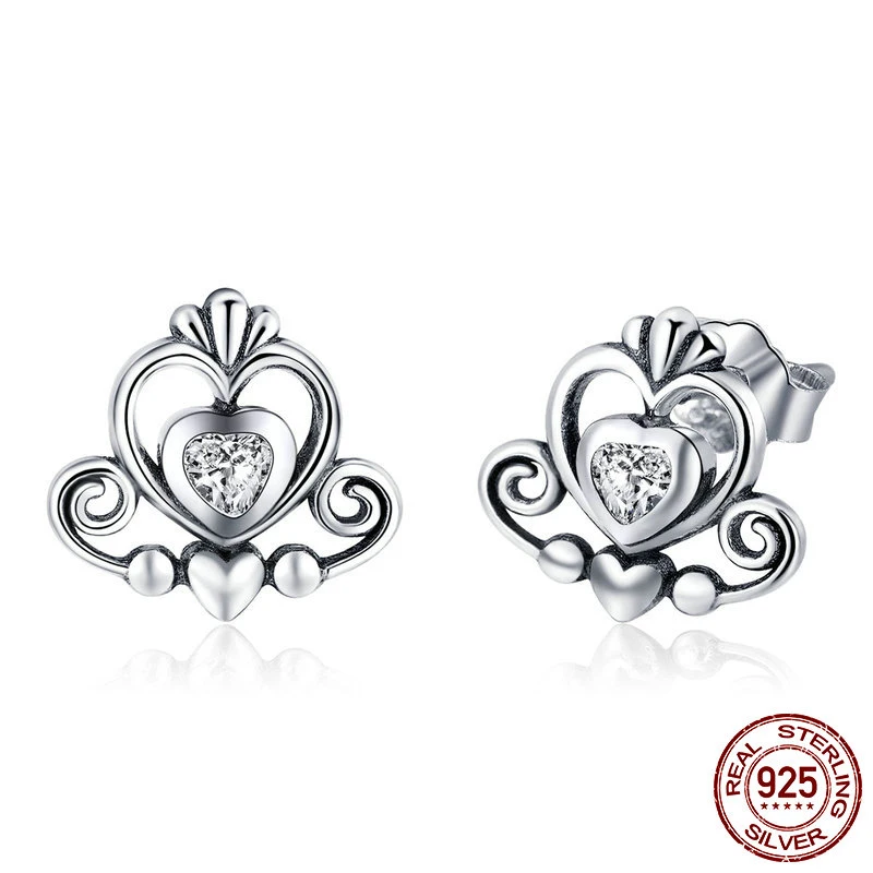 

DCM Fashion 925 Sterling Silver Princess Crown Exquisite Stud Earrings for Women Earrings Silver Jewelry