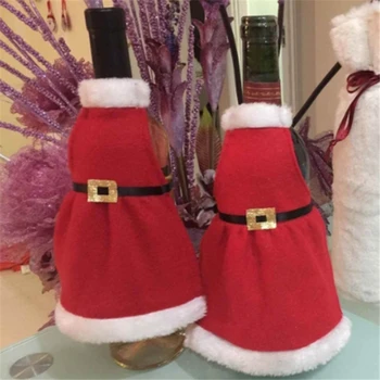 

Christmas Wine Bottle Apron Cover Wrap Xmas Dinner Gift Holders Holiday Bottle Clothes Dress Party Table Decoration