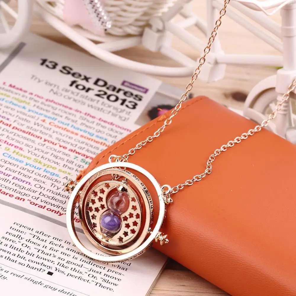 

Cool Fashion Magic Time Turner Necklace Rotating Spins Hourglass Necklace A0