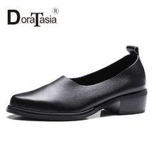DoraTasia Size 34-39 Women Retro Roman Style Genuine Leather Chunky Heel Pumps Round Roe Platform Summer Spring Shoes