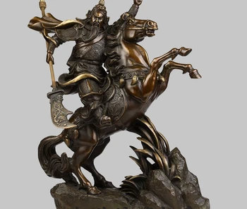 

15''China Bronze Warrier Guangong Guanyu Ride Horse Dragon Statue