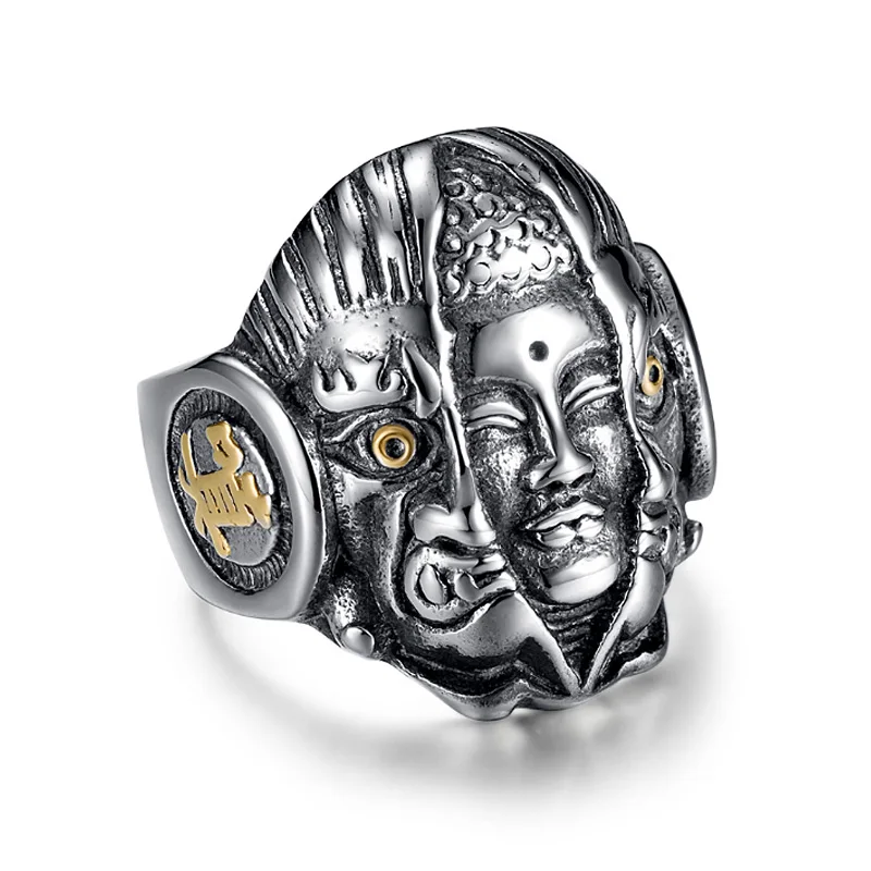 

Demon & Buddha Religion Face Ring for Men Lord God The Eye of Evil One Ring Punk Domineering Signet Ring Titanium Jewelry