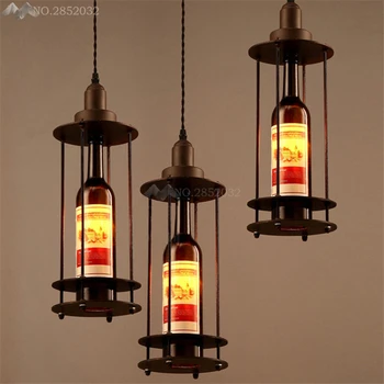 

Modern American Country Loft Vintage Wine Bottle Pendant Lights Cafe-Room/Bar Decoration Single Pendant Creative Cut Glass Lamps