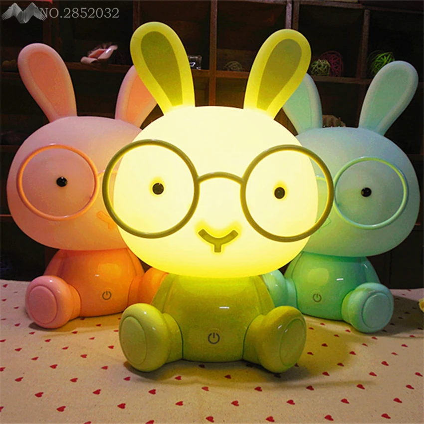 

Modern Cute Baby Bedroom Lamp Rabbit Night Light Led Night Lamp Christmas Gift Bedside Decor Kids Lovely Glasses Rabbits Lights