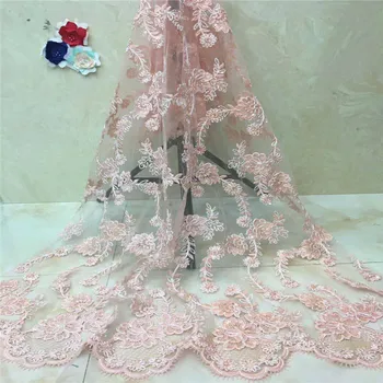 

African lace fabric sequins 2018 latest Pink lace fabric high quality 3d lace fabric for wedding A1235-1