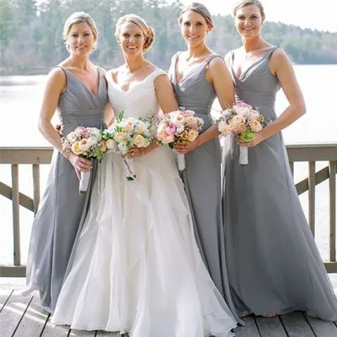 Страна Серый Длинные платья подружек невесты vestidos de fiesta de noche длина до пола Подружка невесты платье Свадебные праздничные платья - Цвет: Серый