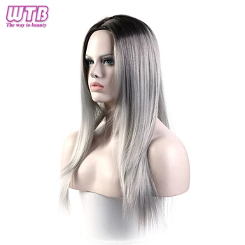 

WTB Long Straight Wig High Temperature Fiber Wigs for Women Straight Black Root to Grey Ombre Synthetic Wig