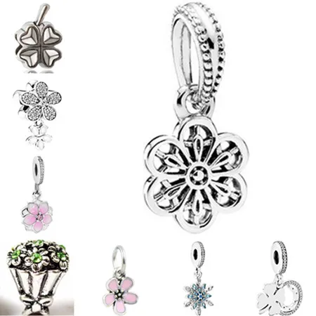 

Fresh Style Color Enamel Pendant Beads Crystal Flowers Charms Beads Fit Original Pandora Bangles for Women Femme Binoux DIY Gift