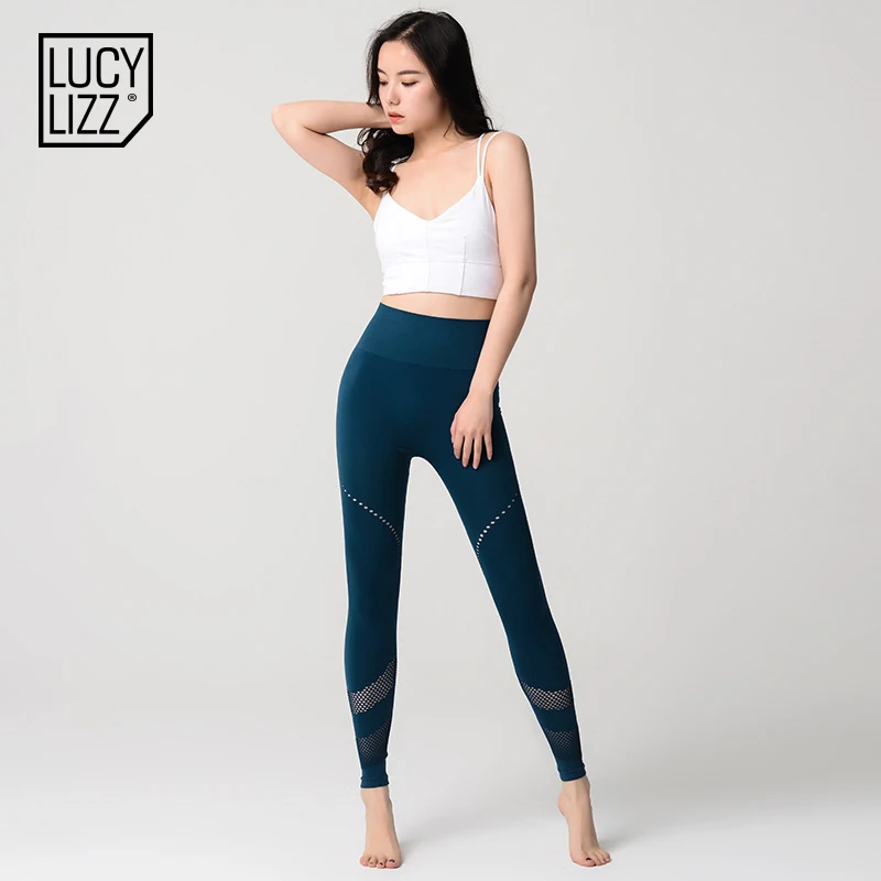 Lucylizz бесшовные брюки для йоги с контролем живота женские леггинсы для спортзала дышащие спортивные Леггинсы для бега тренировочные брюки с высокой талией - Цвет: Синий