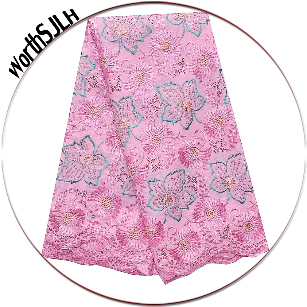 

WorthSJLH Embroidery Swiss Cotton African Lace Fabric Baby Pink Blue Nigerian Lace Fabric 2019 High Quality Bridal Lace Fabric
